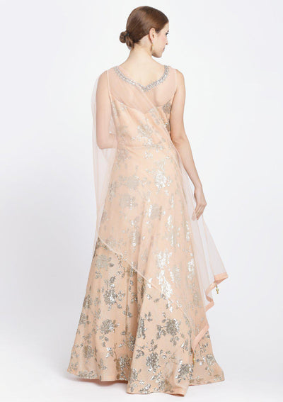 Peach Sequins Georgette Designer Gown-Koskii