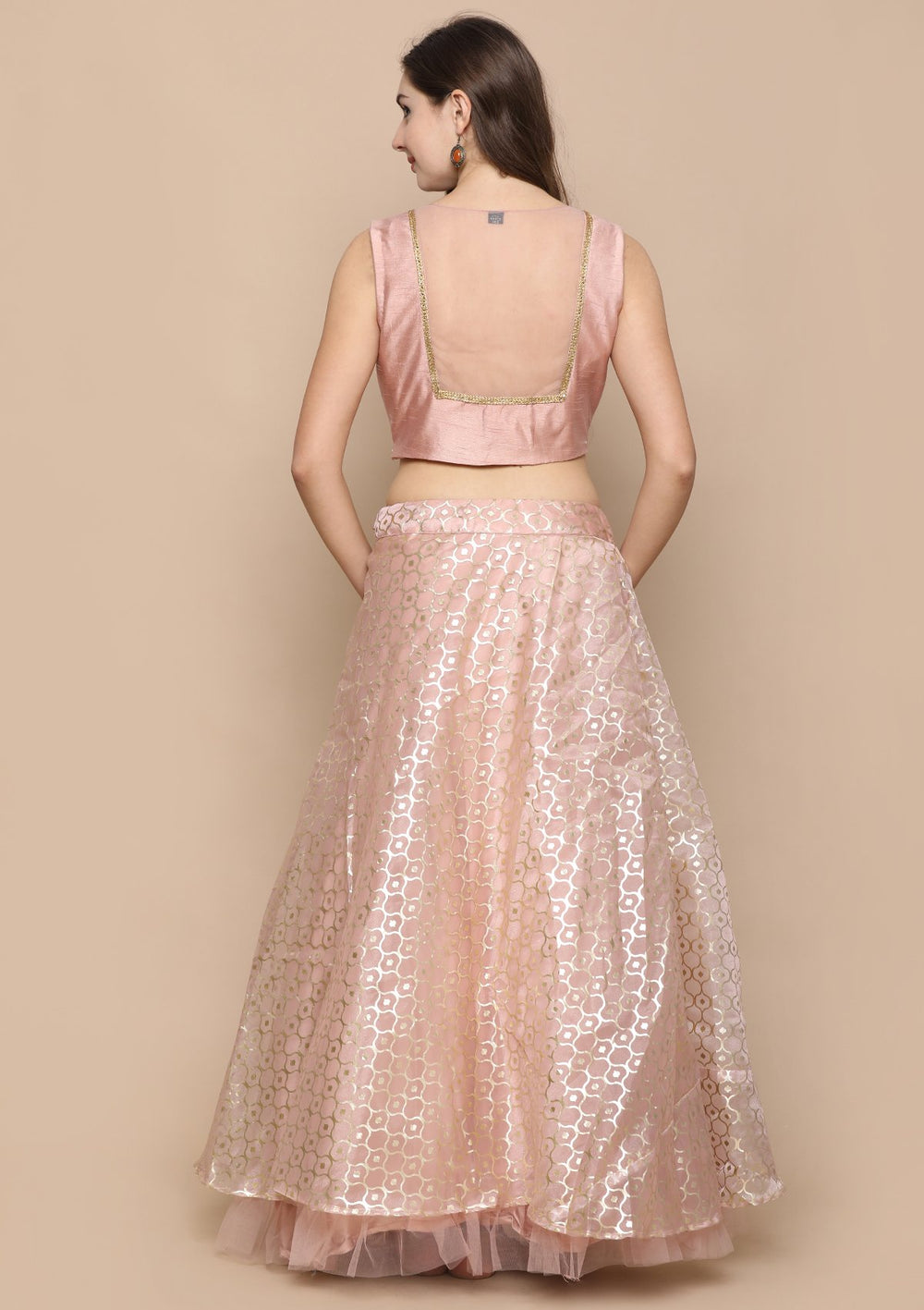 Peach Pink Zardozi Work Brocade Designer Lehenga-Koskii