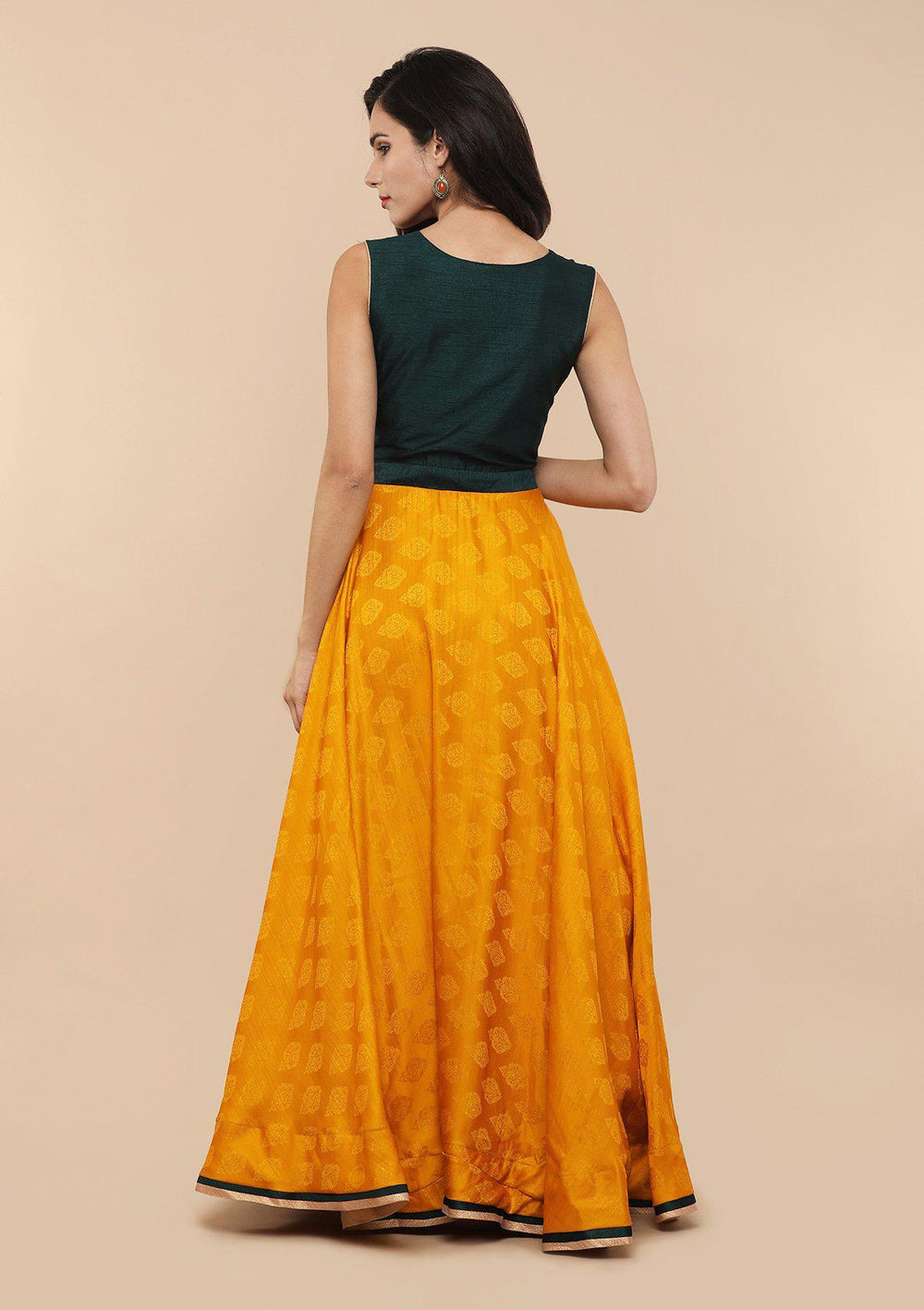 Koskii Green and Yellow Brocade Gown-Koskii