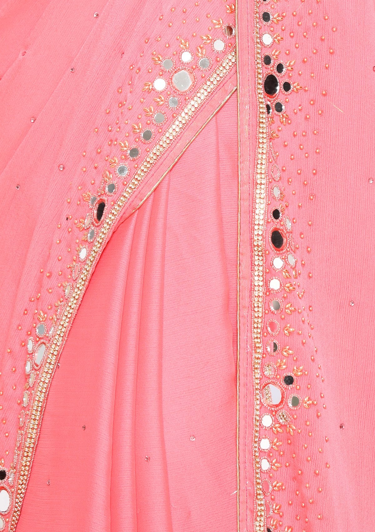 Pink Mirrorwork Georgette Designer Saree-Koskii