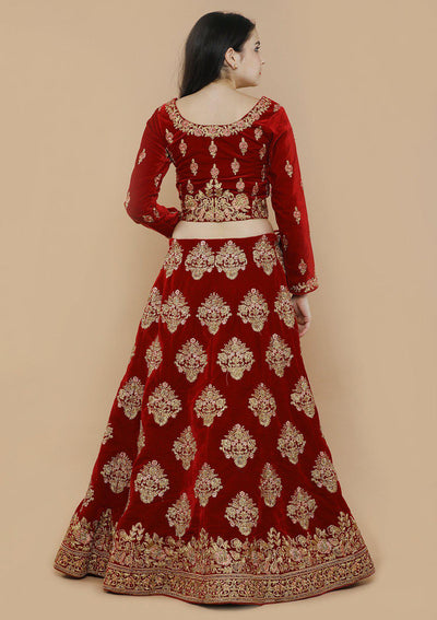 Royal Red Zari Velvet Designer Lehenga-Koskii