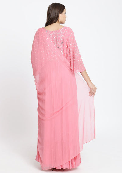 Pink Chikankari Georgette Designer Gown-Koskii