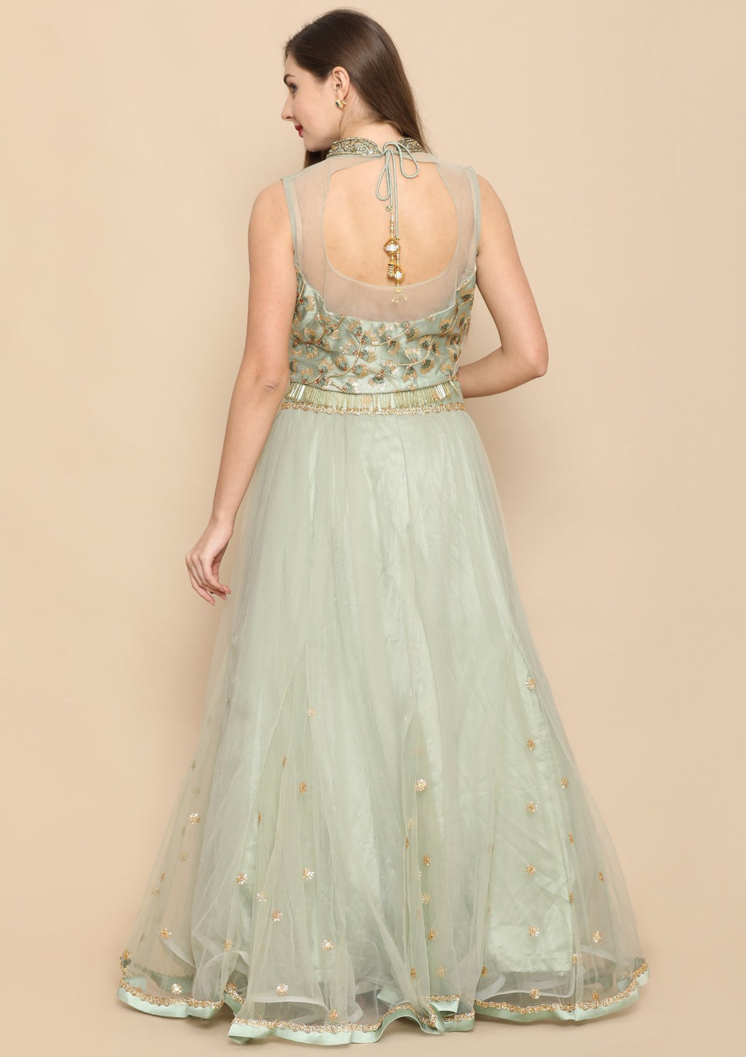 Green Zari Work Net Designer Lehenga-Koskii