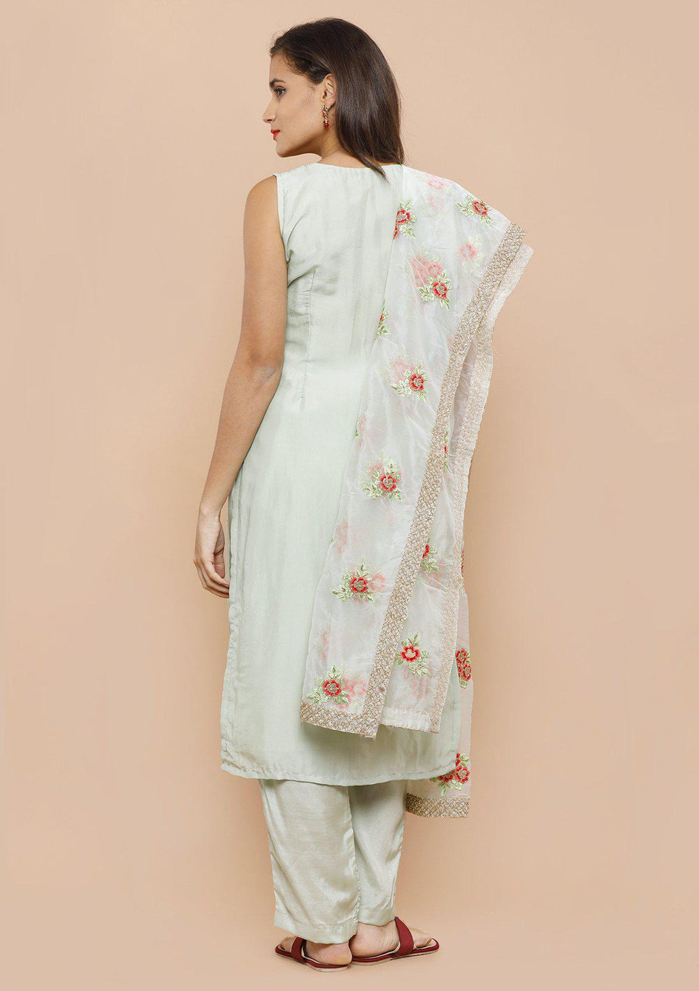 Green Embellished Tissue Designer Salwar Suit-Koskii
