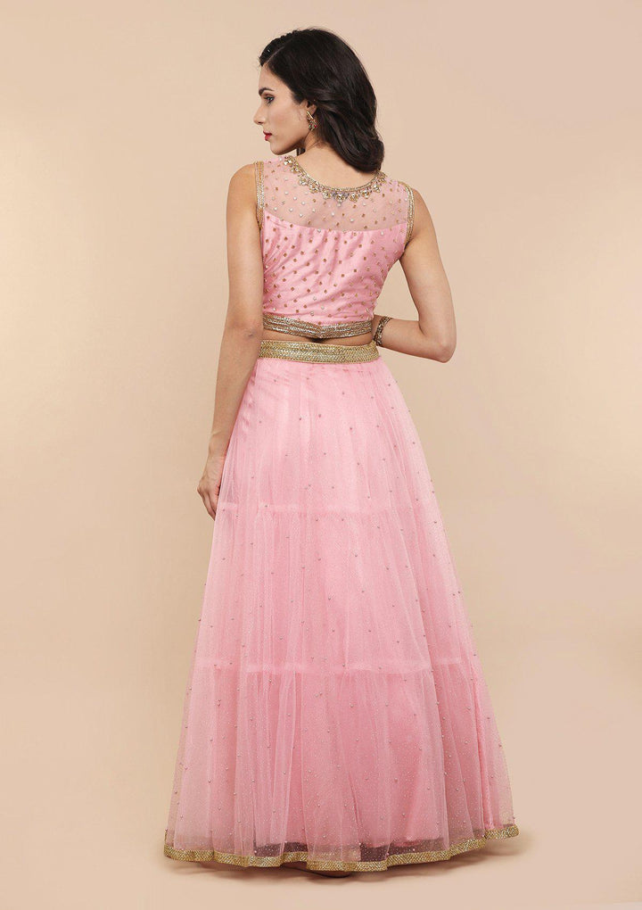 Pink Pearlwork Net Designer Lehenga-Koskii
