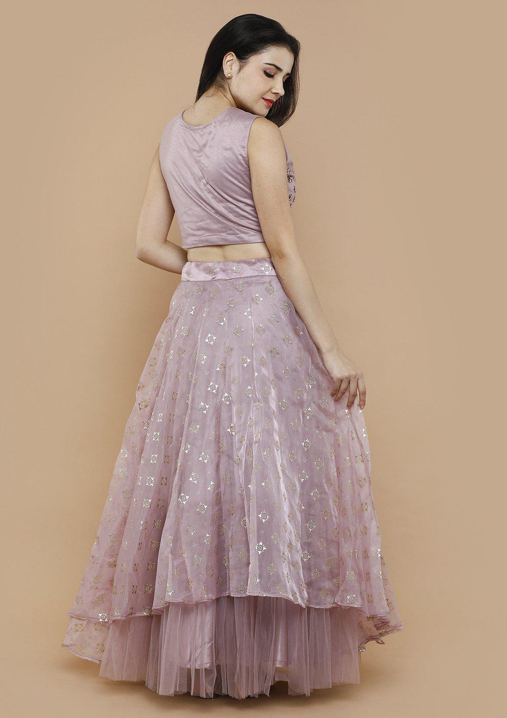 Lavender Sequinned Tissue Silk Designer Lehenga-Koskii
