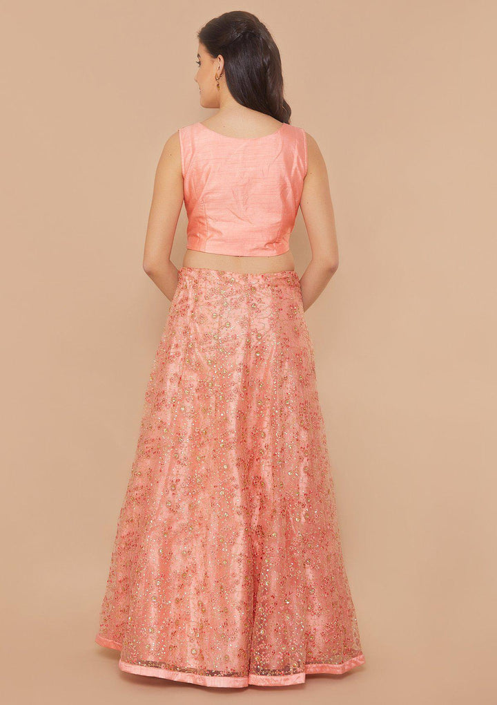 Peach Zariwork Net Designer Lehenga-Koskii