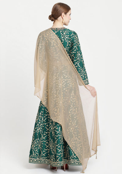 Rama Green Zariwork Rawsilk Designer Gown-Koskii