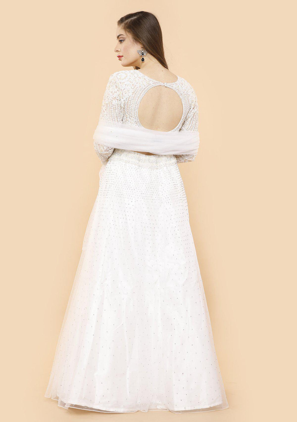 koskii ivory pearl and stone work lehenga-Koskii