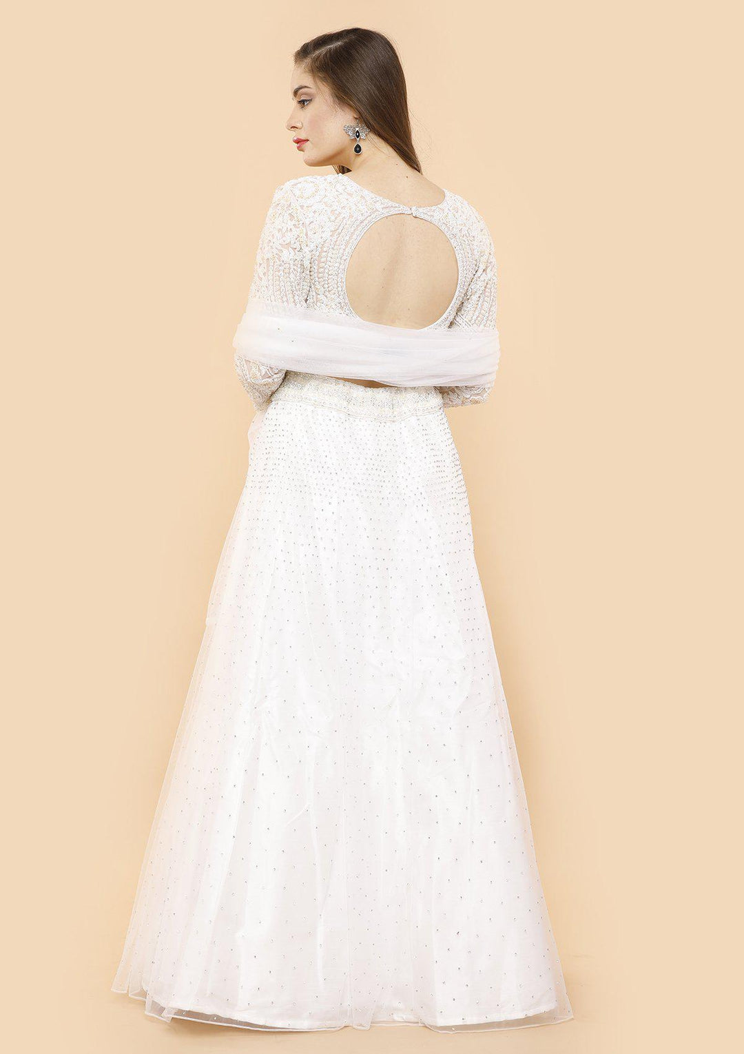 koskii ivory pearl and stone work lehenga-Koskii