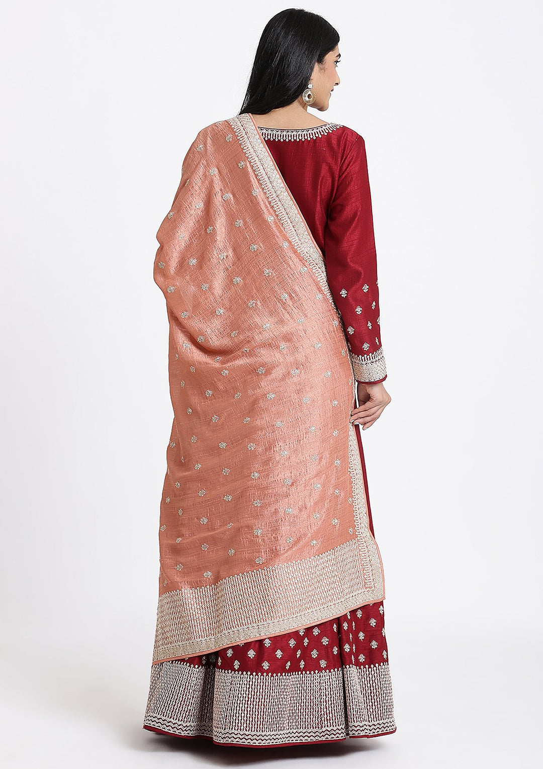 Maroon Zariwork Rawsilk Designer Gown-Koskii
