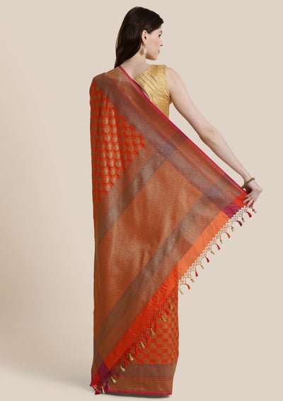Orange Zariwork Banarasi Designer Saree-Koskii