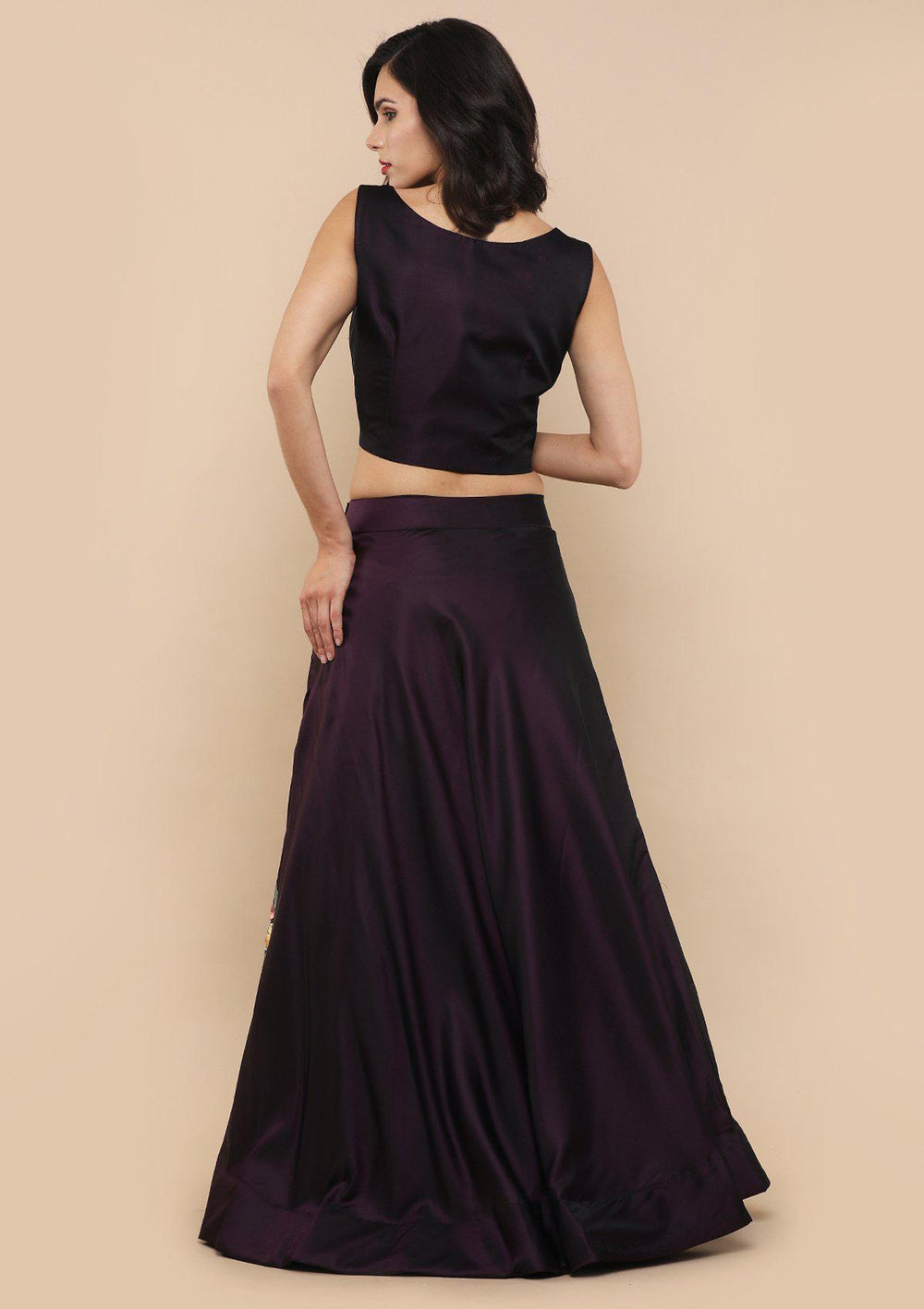 Wine Floral Stone Work Silk Designer Lehenga-Koskii