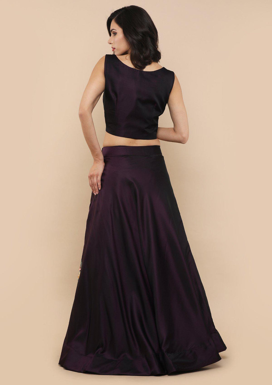 Wine Floral Stone Work Silk Designer Lehenga-Koskii