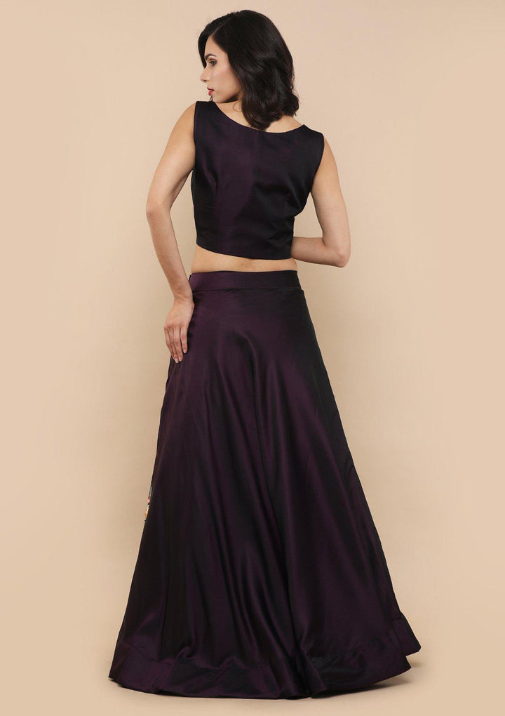 Wine Floral Stone Work Silk Designer Lehenga-Koskii