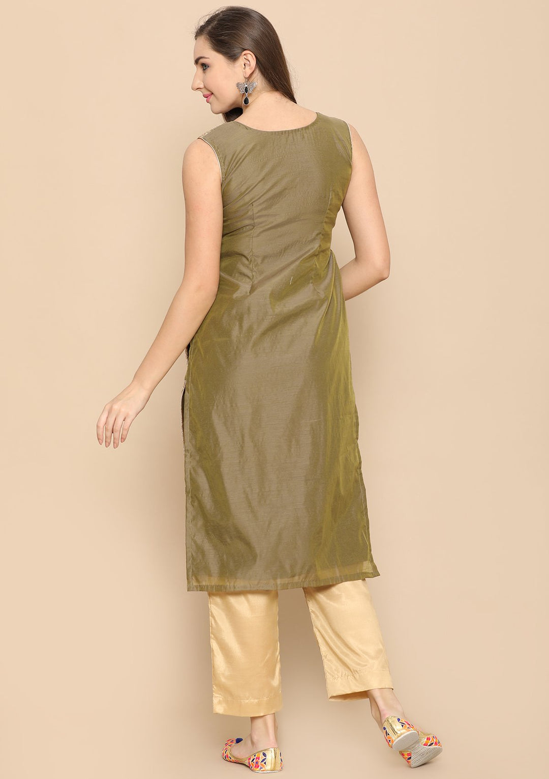 green sequinned designer salwar suit-Koskii