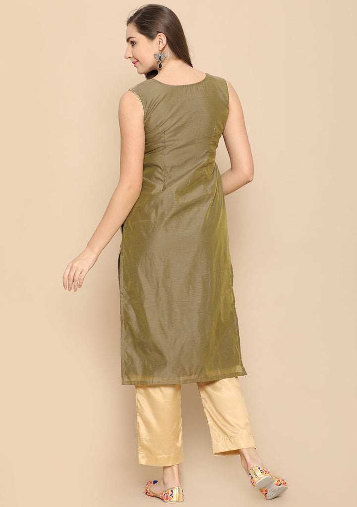 green sequinned designer salwar suit-Koskii