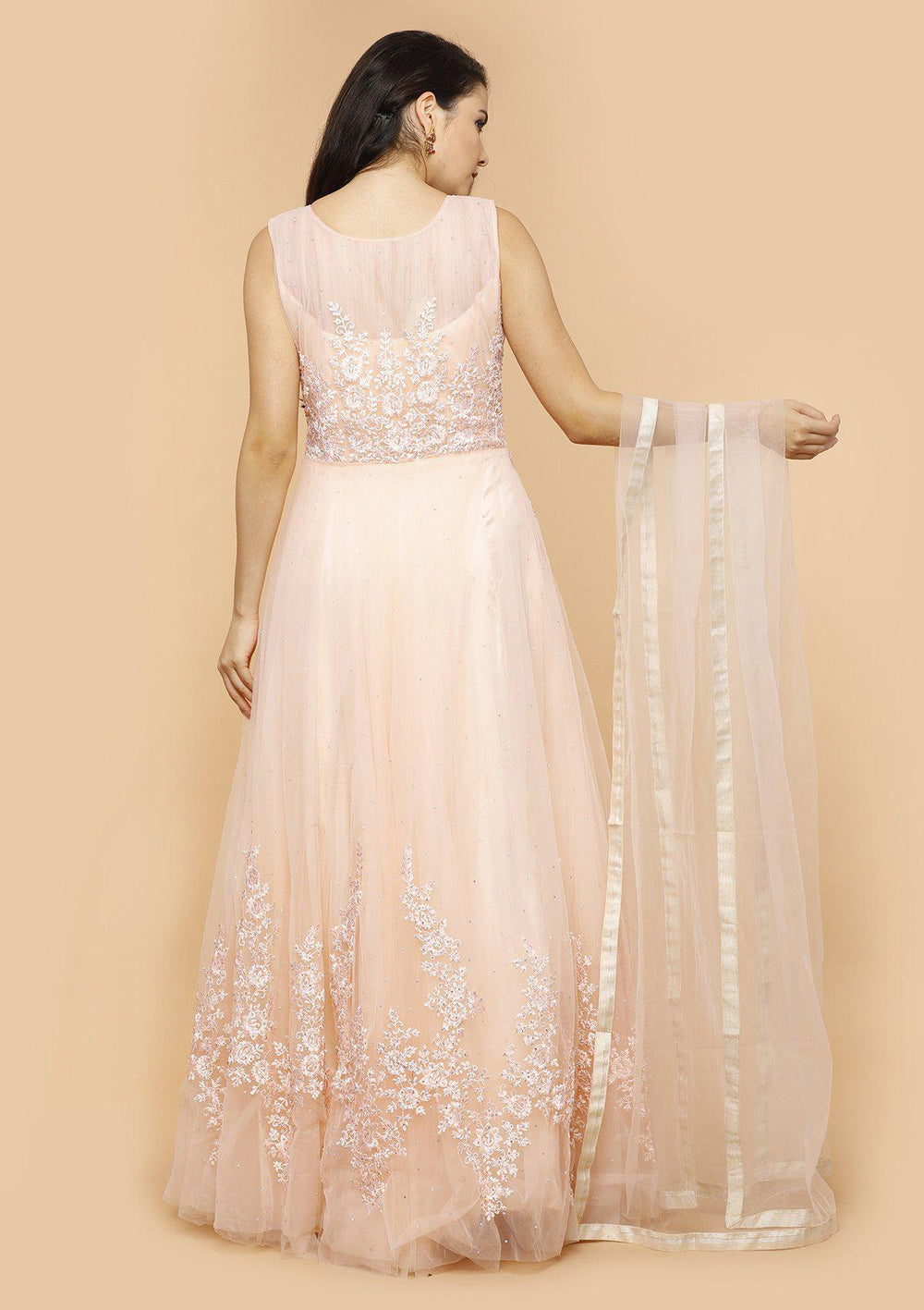 koskii blushing pink threadwork gown-Koskii