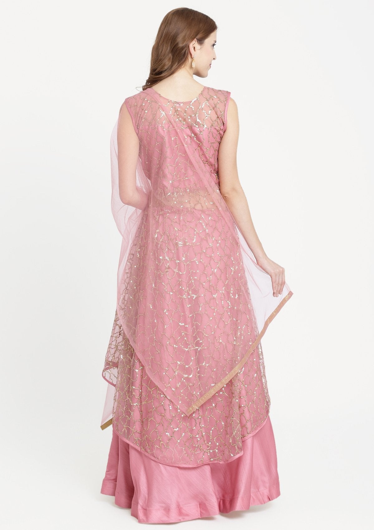Pink Sequins Net Designer Lehenga-Koskii
