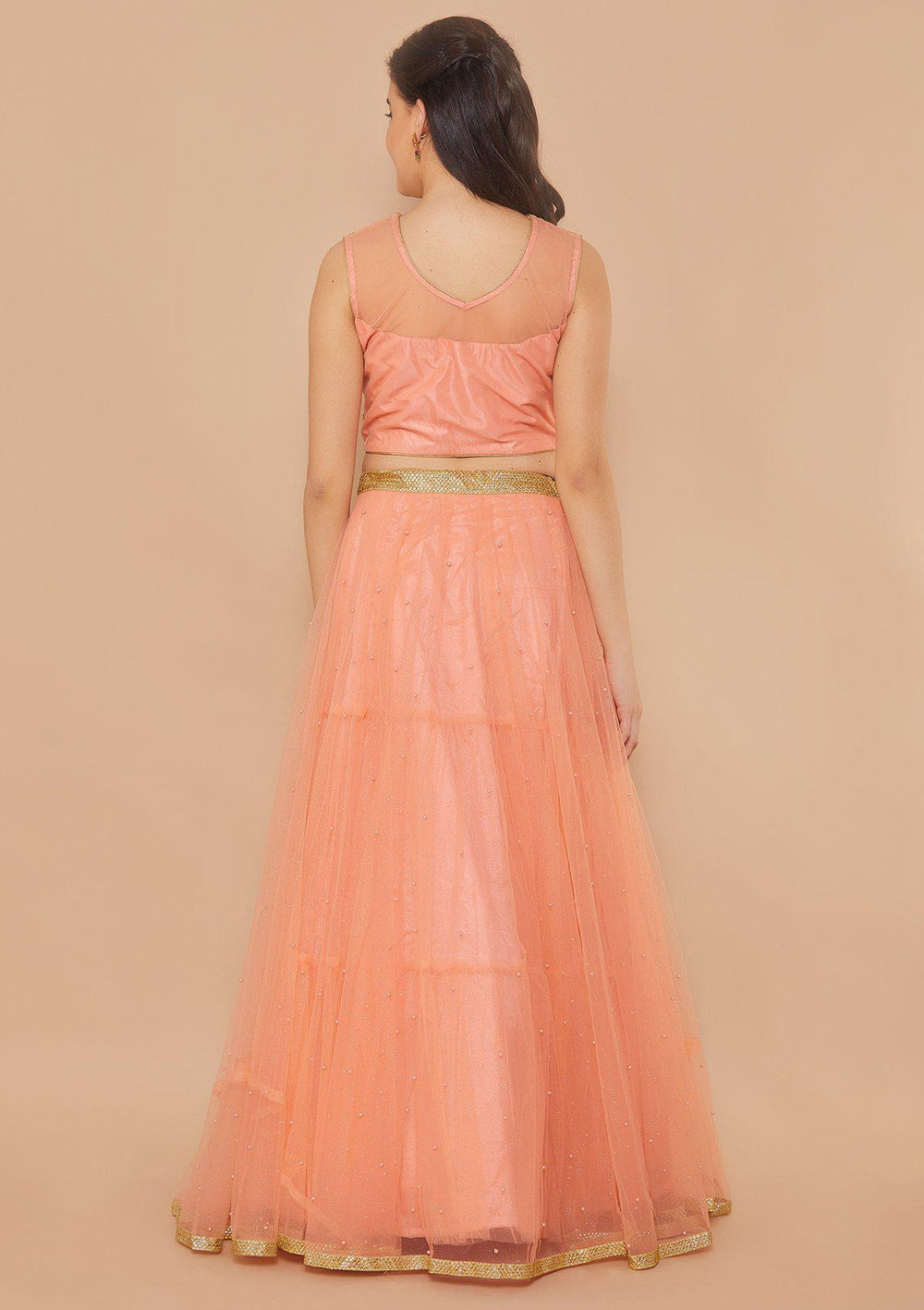 Peach Cutdana Soft-Net Designer Lehenga-Koskii