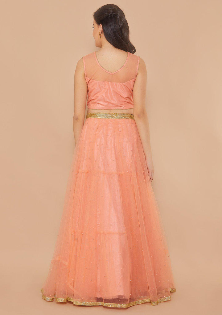 Peach Cutdana Soft-Net Designer Lehenga-Koskii