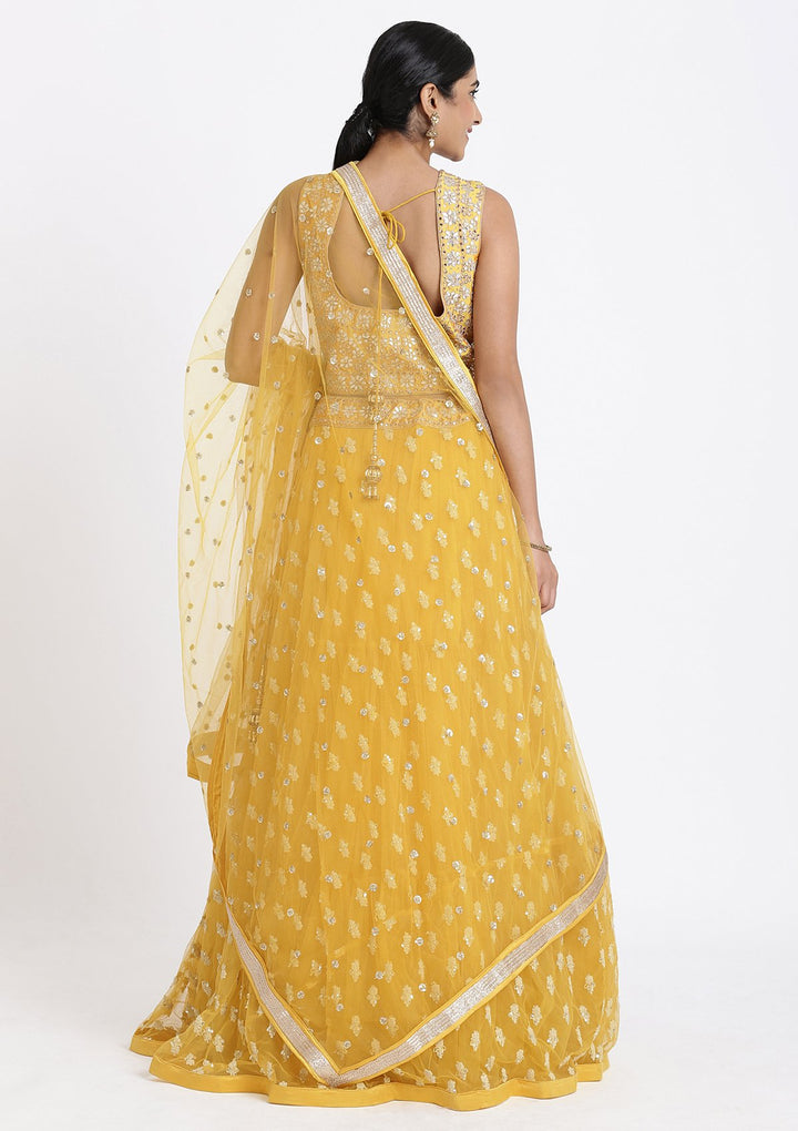 Yellow Gota Patti Net Designer Lehenga-Koskii