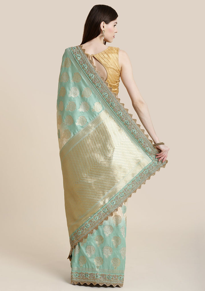 Sea Green Zariwork Brocade Designer Saree-Koskii
