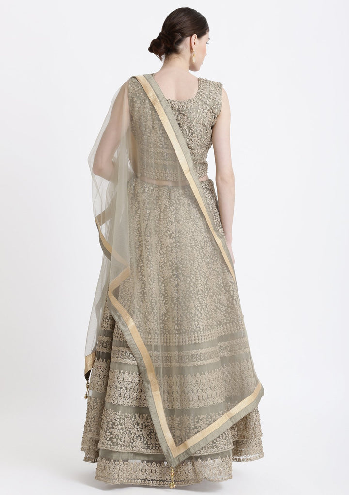 Pista Green Zariwork Net Designer Lehenga-Koskii