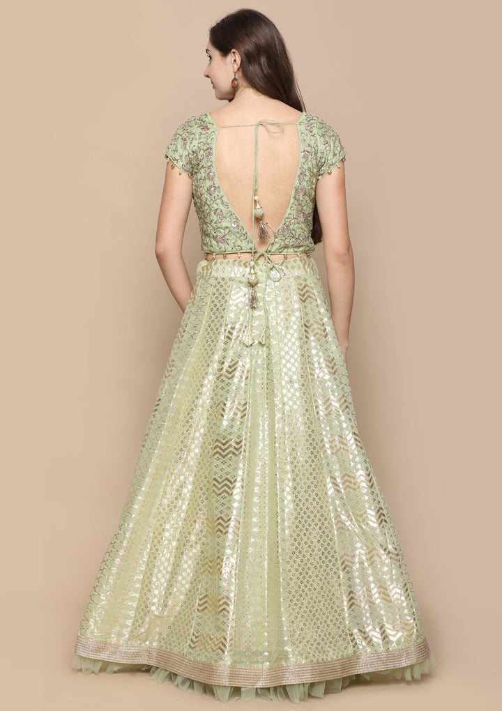 Pista Green Gotta Pathi Silk Designer Lehenga-Koskii