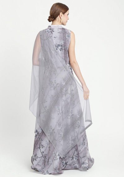 Light Grey Print Georgette Designer Gown-Koskii