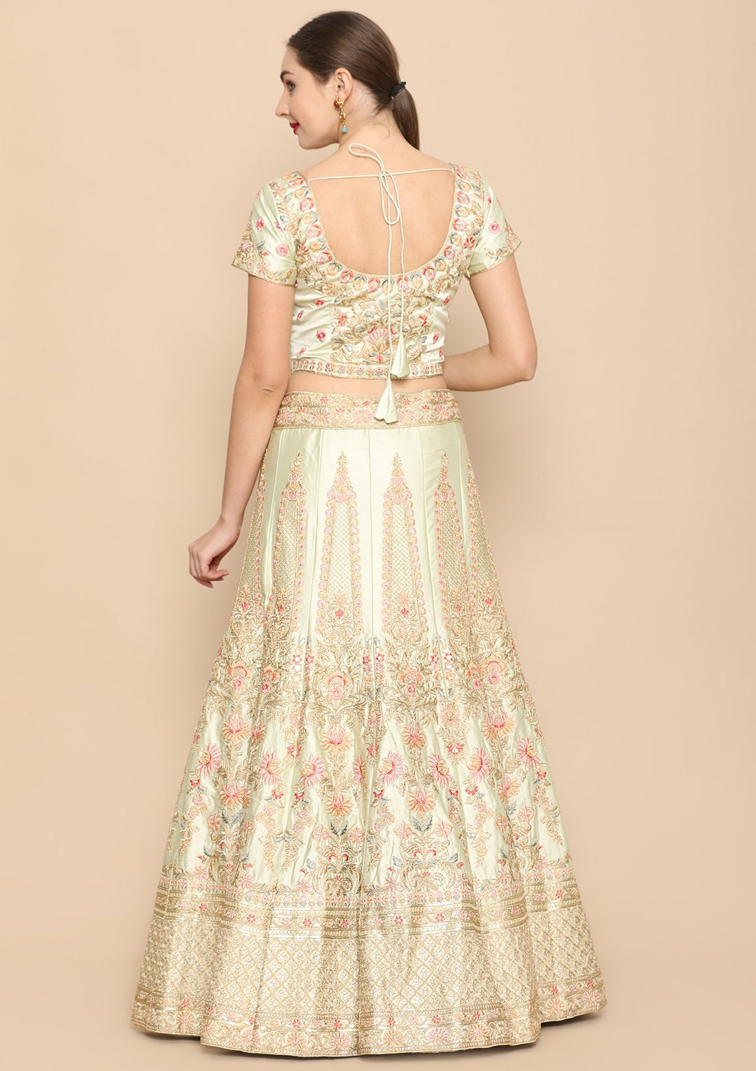 Pista Green Micro-Stone Work Net Designer Lehenga-Koskii