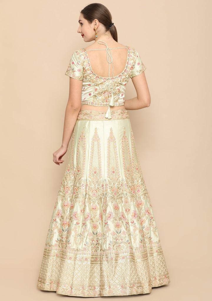 Pista Green Micro-Stone Work Net Designer Lehenga-Koskii