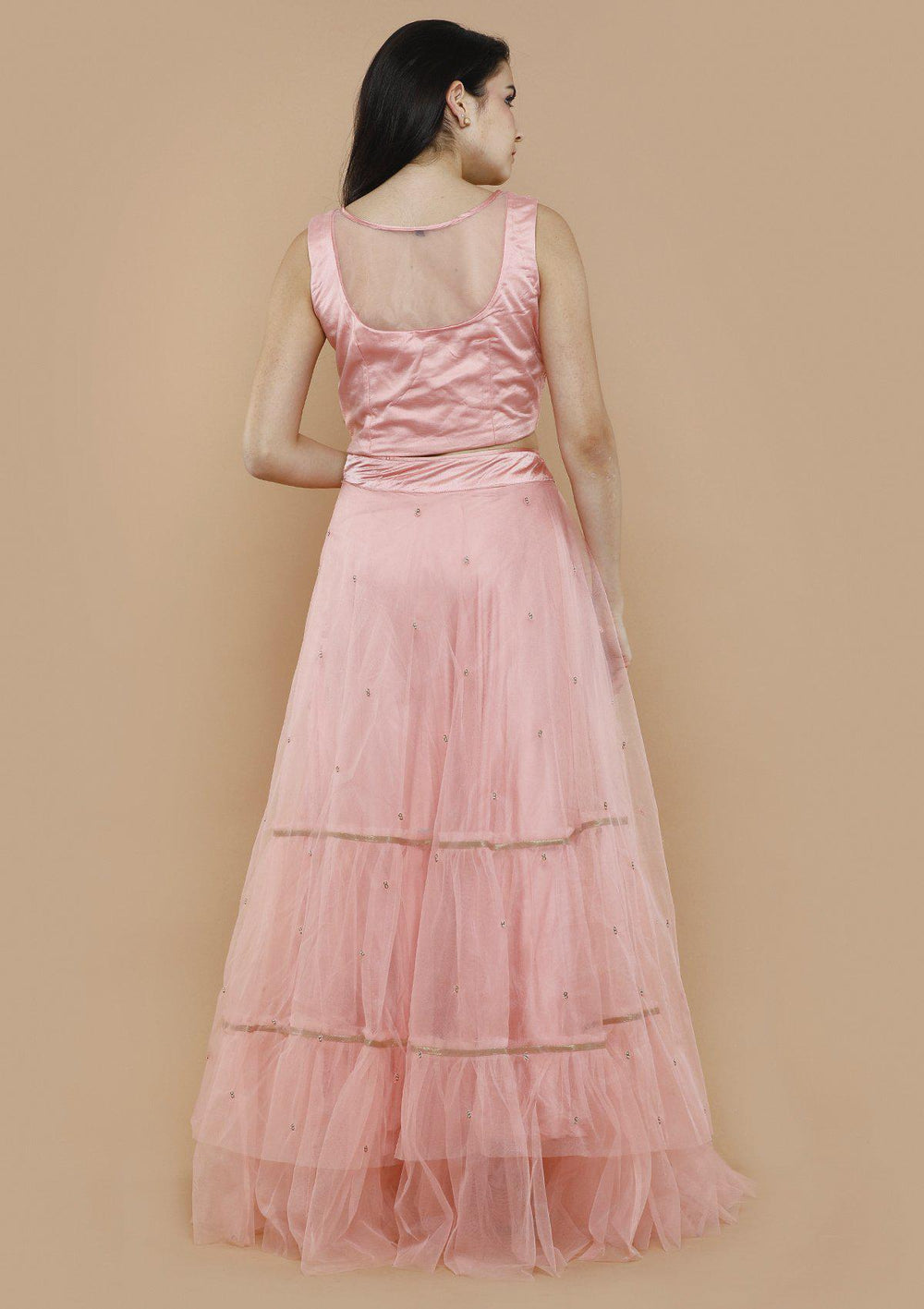 Pink Chequered Pearl Net Designer Lehenga-Koskii