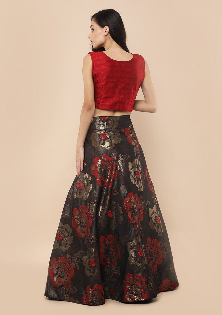 Cherry Red Cutdana Brocade Designer Lehenga-Koskii