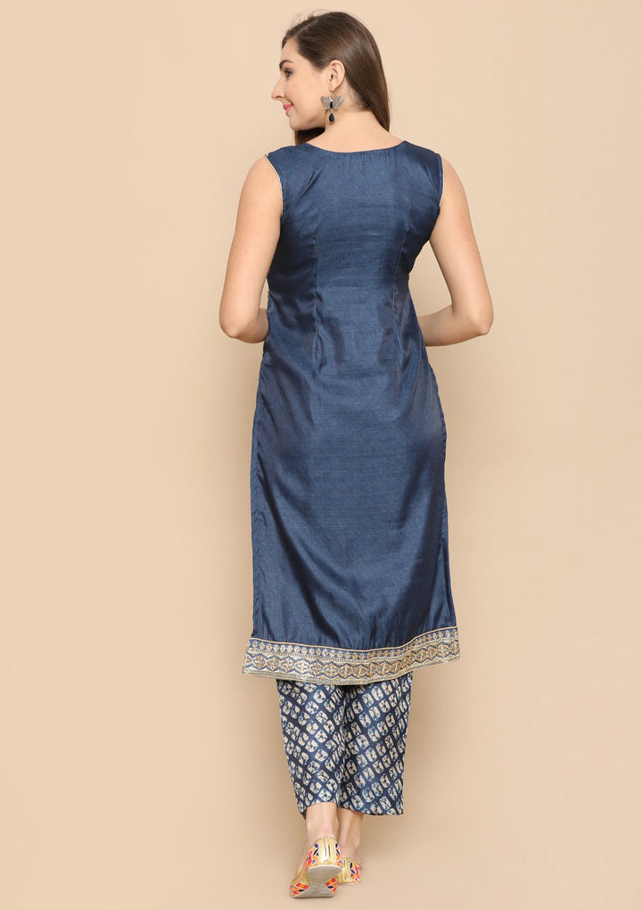 royal blue and gold designer salwar suit-Koskii