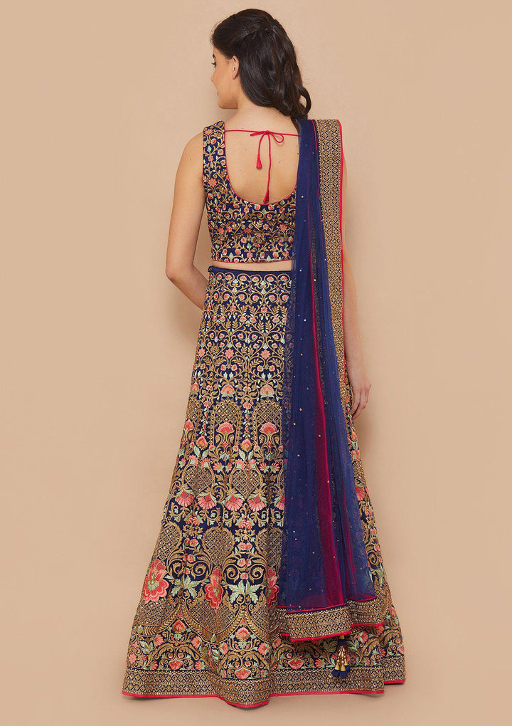 Blue Zariwork Net Designer Lehenga-Koskii