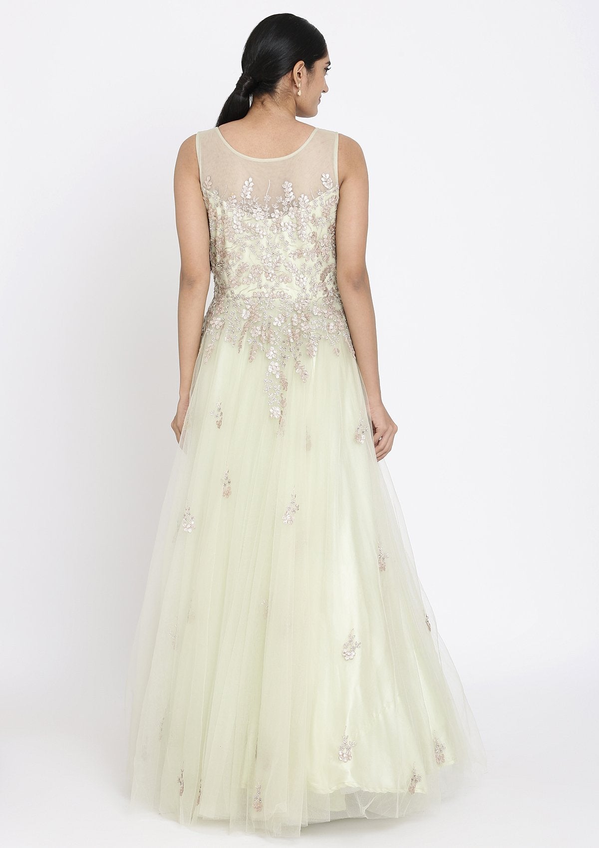Pista Green Gotapatti Net Designer Gown - koskii