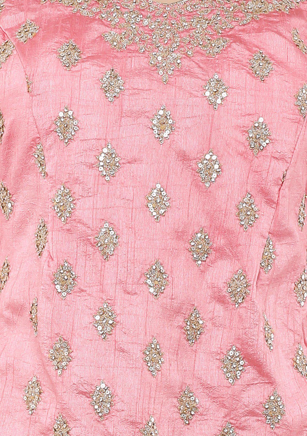 Pink Embroidered Silk Designer Sharara-Koskii