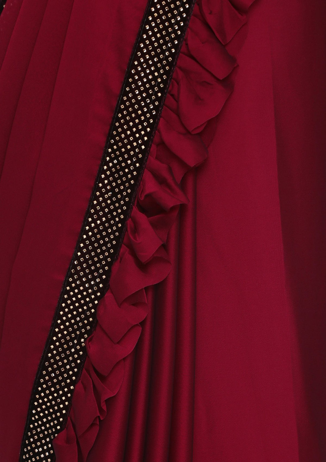 Maroon Swarovski Satin Designer Saree-Koskii