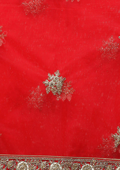 Red Stone Work Silk Designer Lehenga-Koskii