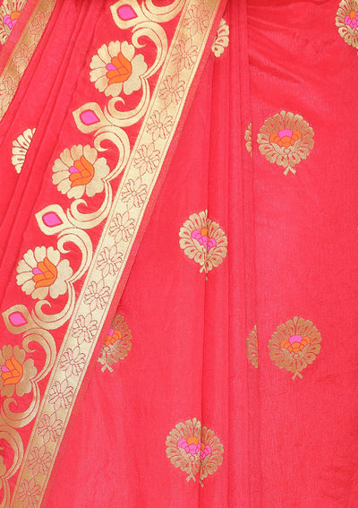 Pink Zariwork Faux Silk Designer Saree-Koskii