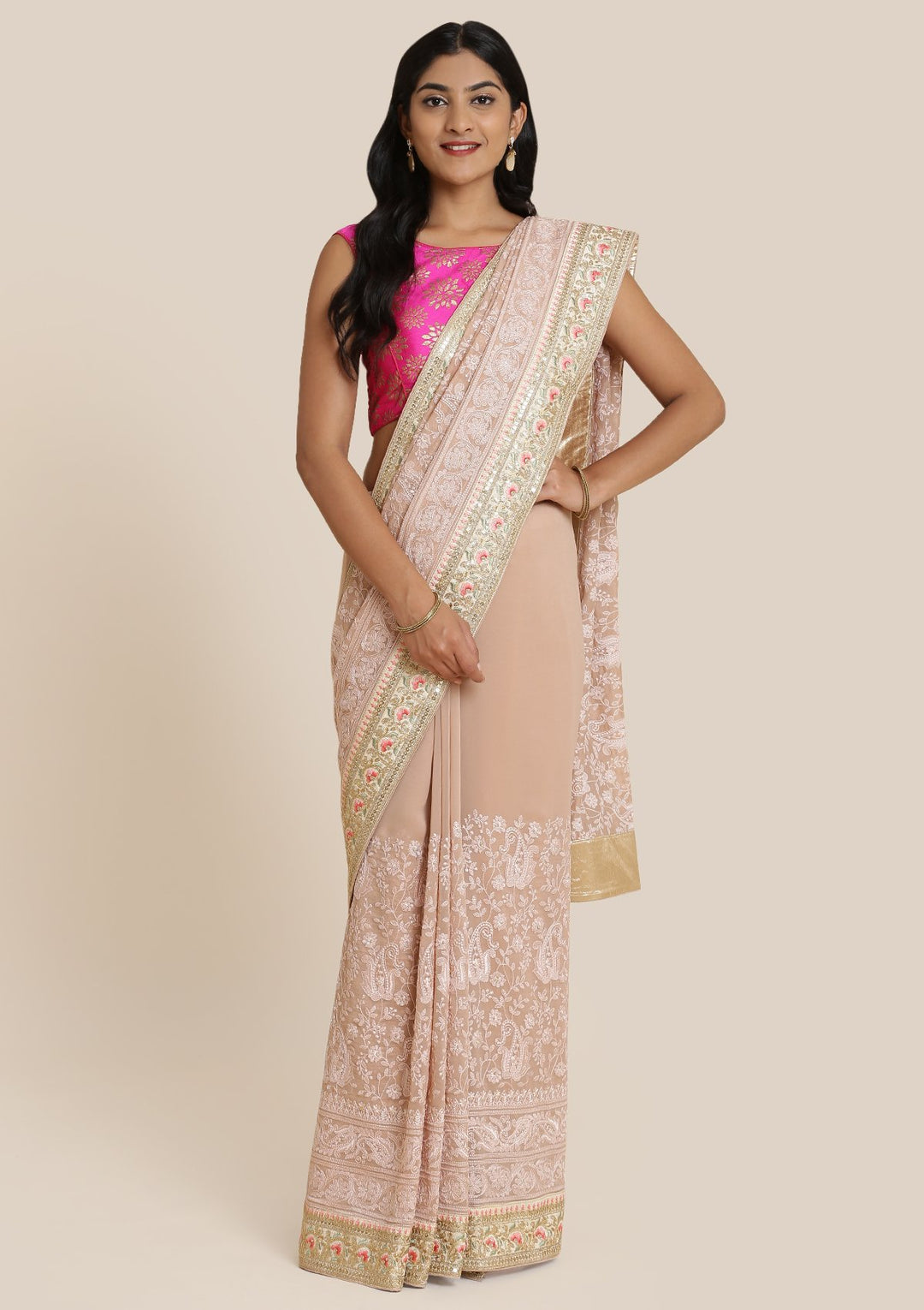 Mauve Zariwork Chiffon Designer Saree-Koskii