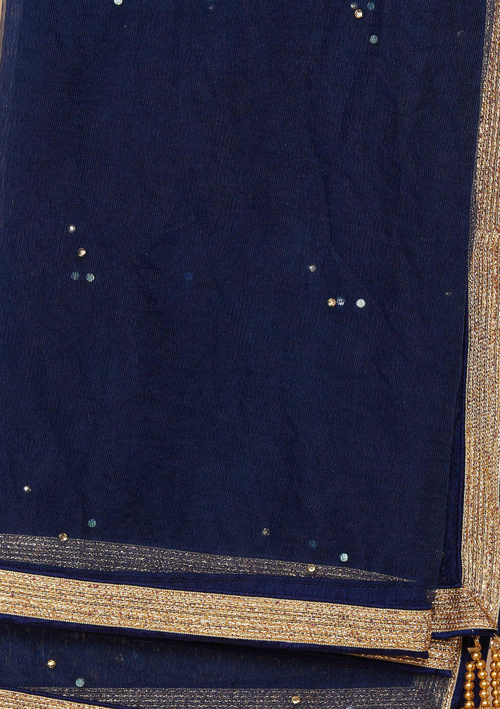 Koskii Stonework Rawsilk Blue Lehenga-Koskii