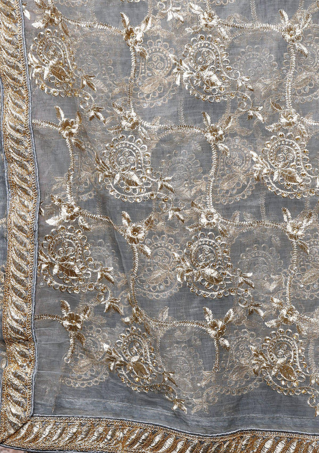 Grey Stone Work Chanderi Silk Designer Salwar Suit-Koskii