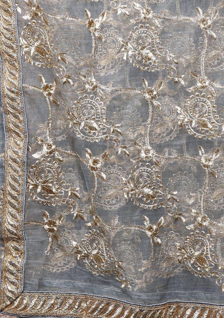 Grey Stone Work Chanderi Silk Designer Salwar Suit-Koskii
