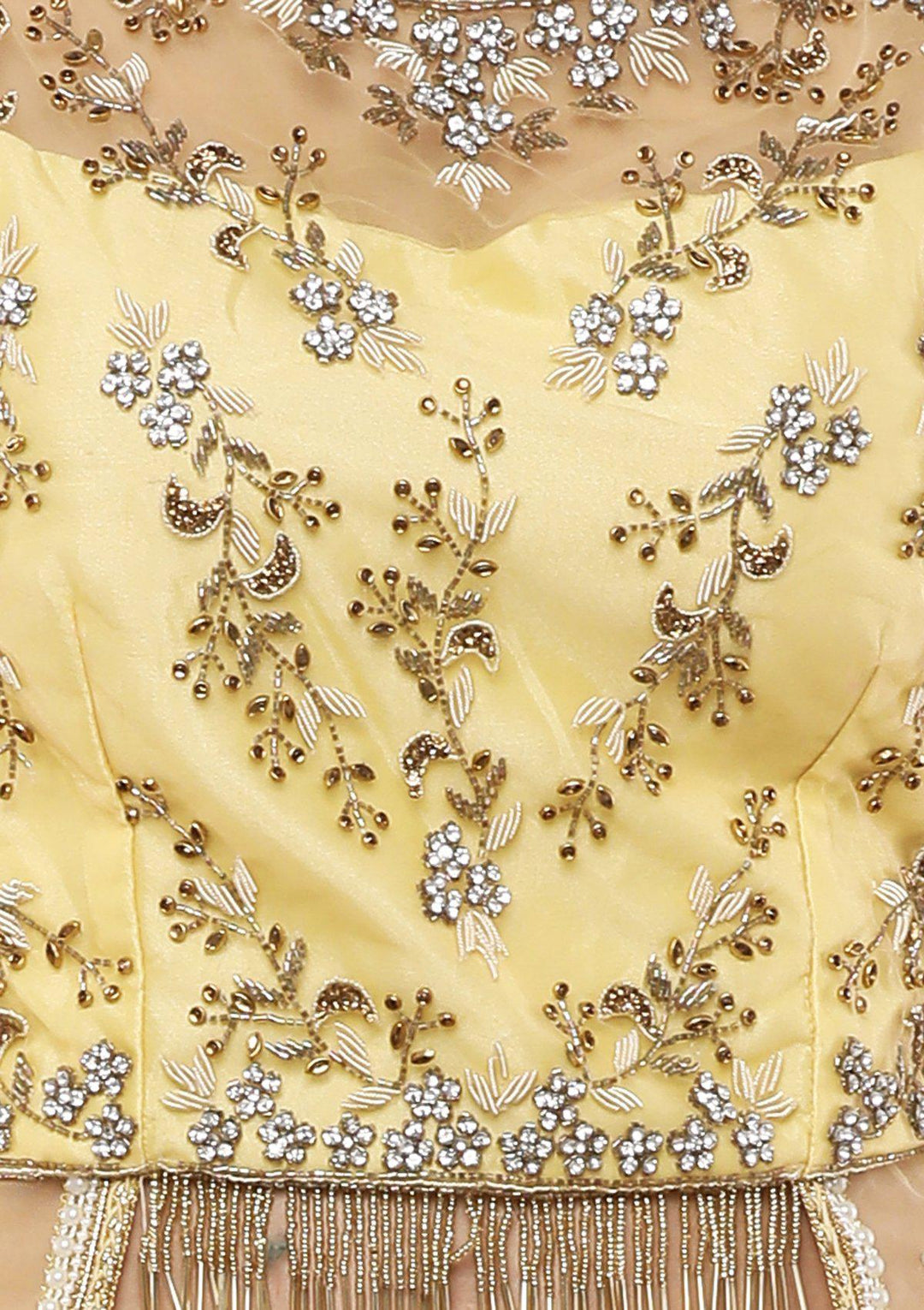 Melon Yellow Stone Work Silk Designer Lehenga-Koskii