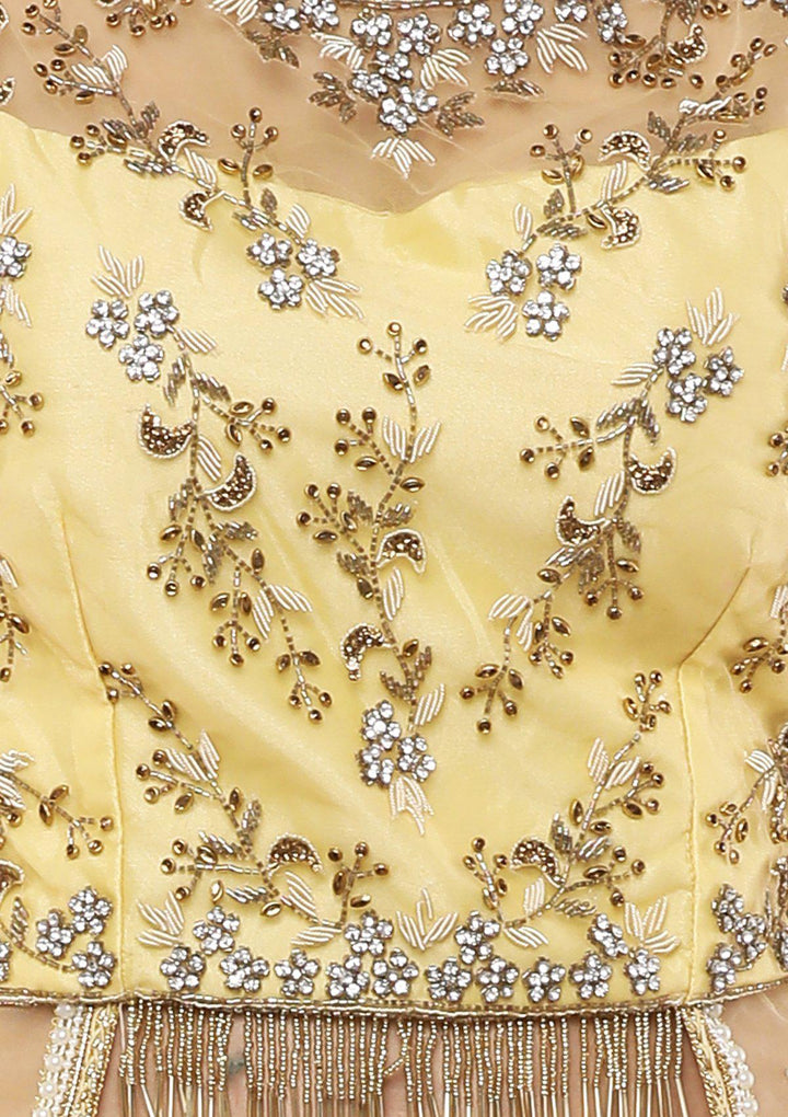 Melon Yellow Stone Work Silk Designer Lehenga-Koskii