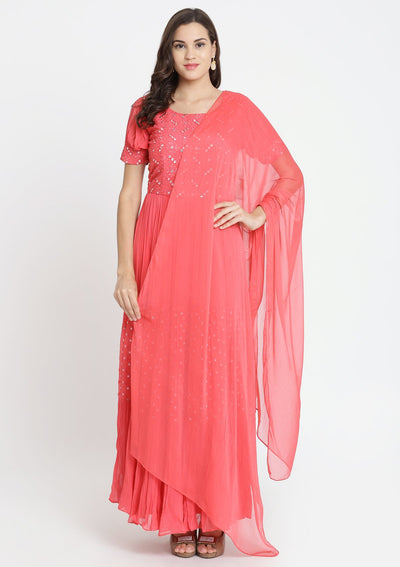Ruby Chikankari Georgette Designer Gown-Koskii