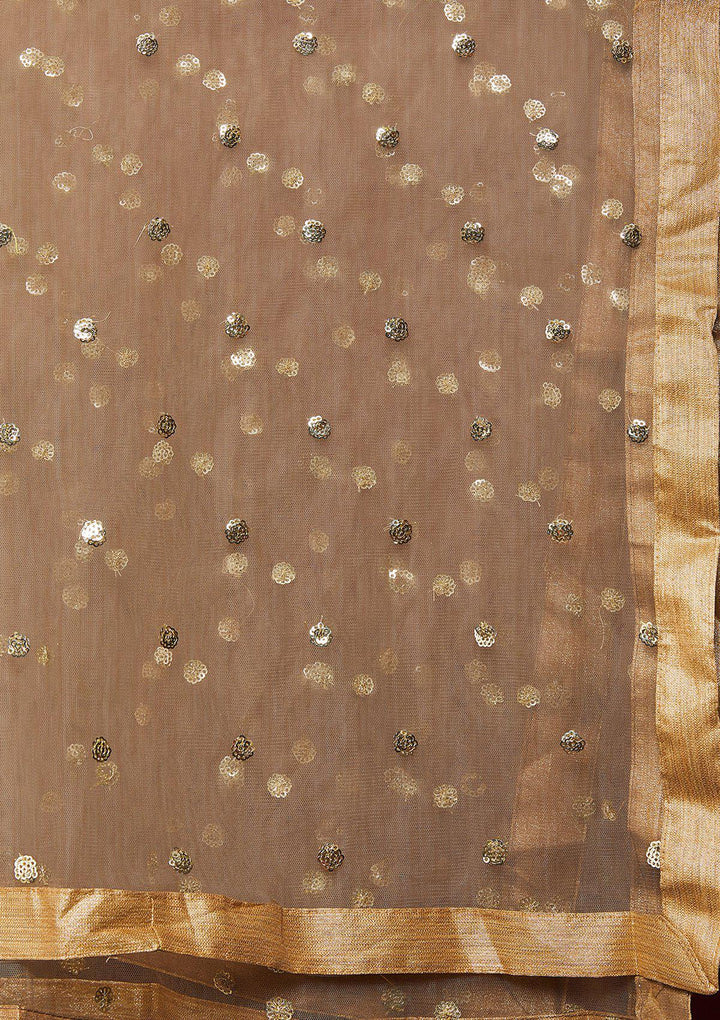 Koskii Zariwork Net BROWN Lehenga-Koskii