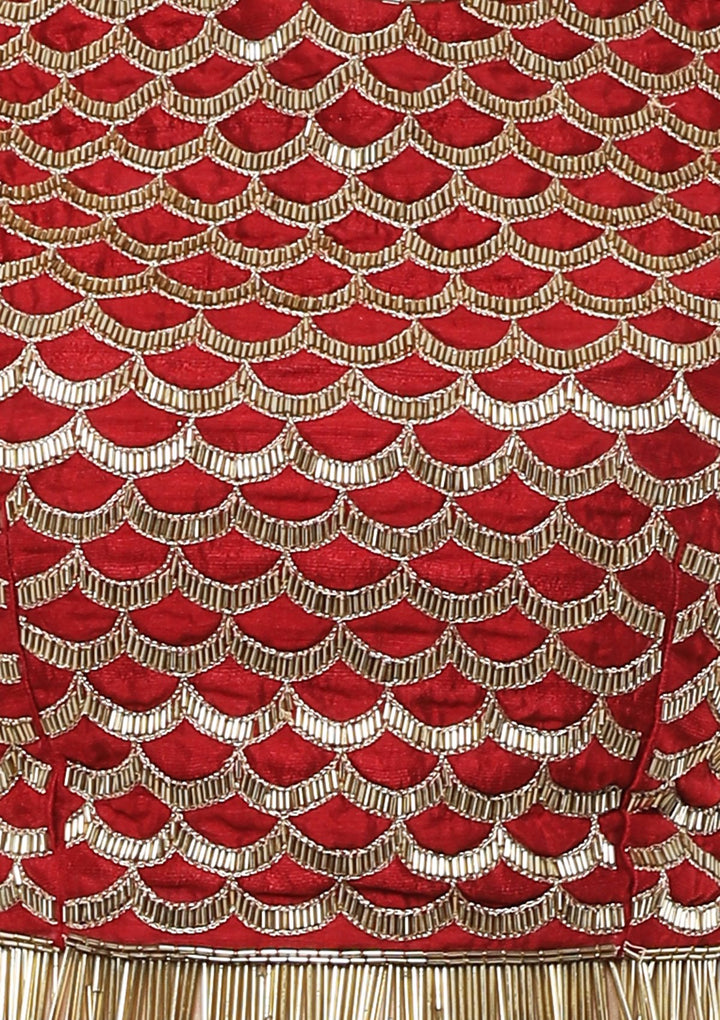 Cherry Red Cutdana Brocade Designer Lehenga-Koskii